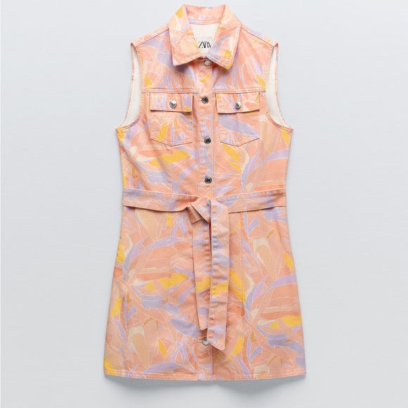 Zara Dresses & Skirts - ZARA Women's The Sleeveless Doro Belted Lapel Collar Pastel Denim Dress Size M